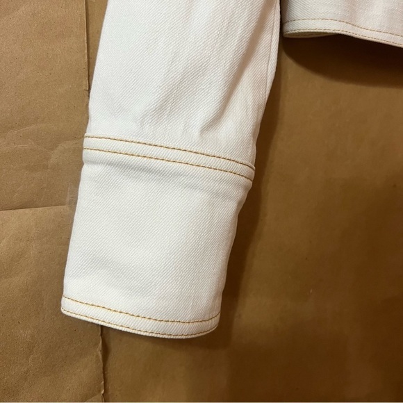 Misha Nonoo | Denim Crop Zip Up Jacket Collared White Contrast Stitching Size S - Picture 11 of 15